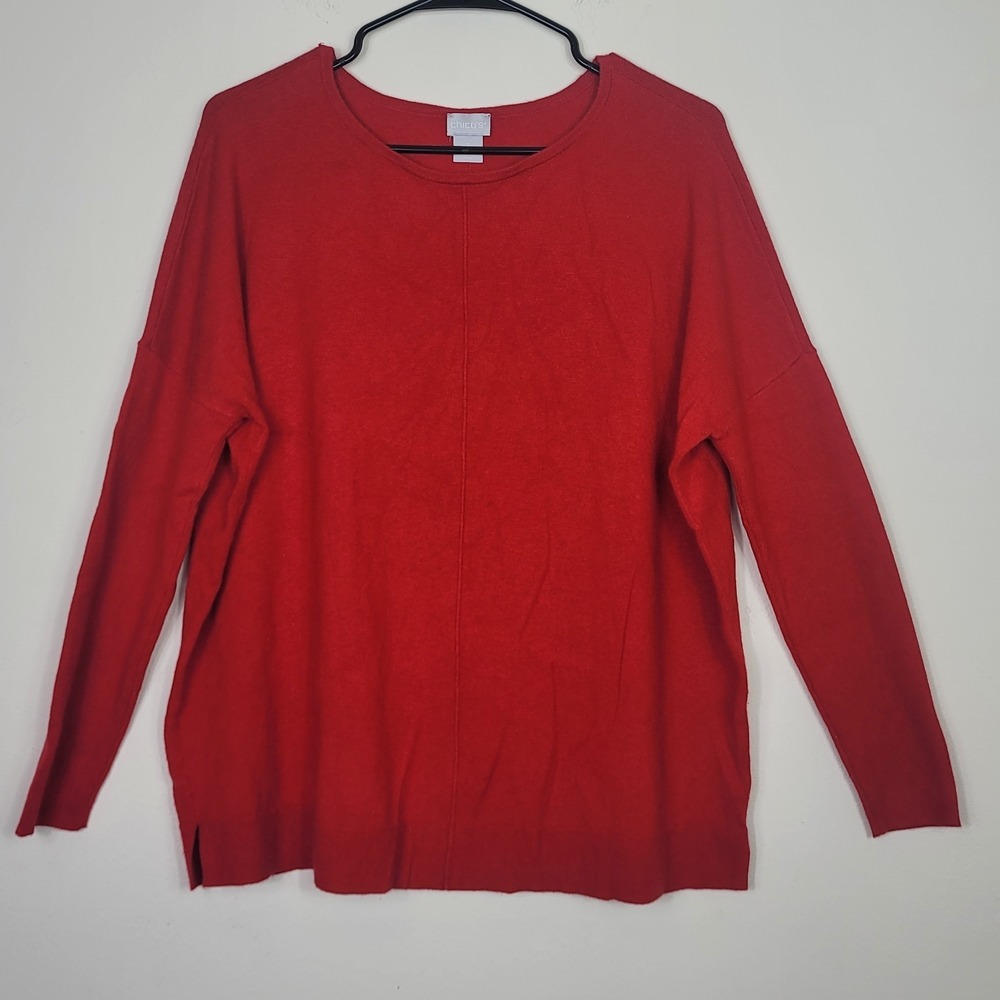 Chico's Red Soft Knit Pullover Sweater Sz 1 / M Cashmere Blend Minimalist Cozy